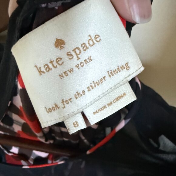 Kate Spade Dress Navy Red Silk 3/4 Sheer Sleeve Size 8 - Picture 6 of 7